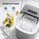 Portable Countertop Ice Maker Machine with Handle, 9 Bullet-Shaped Ice Cubes Ready in 6 Mins, 26Lbs/24H, Self-Cleaning Function with Ice Scoop and Basket for Home/Kitchen/Party (Grey) Crzoe