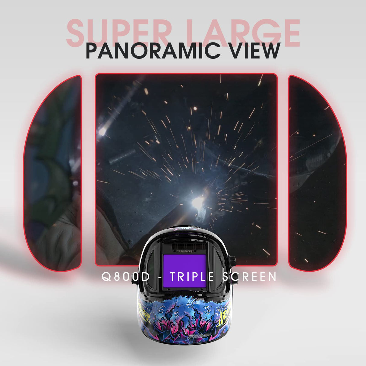 YESWELDER Large Viewing True Color Solar Powered Auto Darkening Welding Helmet with SIDE VIEW, 4 Arc Sensor Wide Shade 4/5-9/9-13 Welder Mask for TIG MIG ARC Grinding Plasma LYG-Q800D-CP YESWELDER