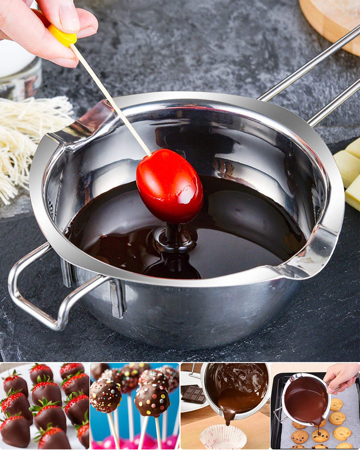 Stainless Steel Double Boiler Pot for Melting Chocolate, Candy and Candle Making (18/8 Steel, 2 Cup Capacity, 480ML) SONGZIMING