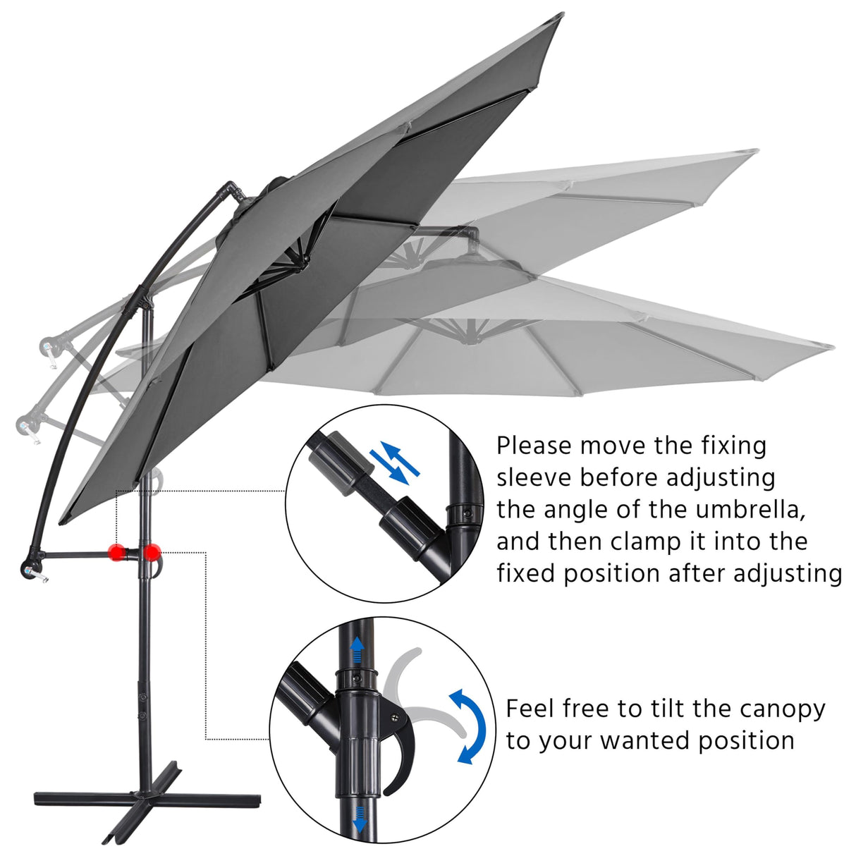 Yaheetech 10FT Patio Offset Umbrella - Cantilever Hanging Outdoor Umbrellas w/UV Protection & 8 Ribs & Handy Crank & Cross Base for Market/Garden/Lawn/Deck/Backyard/Pool - Gray Yaheetech