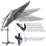 Yaheetech 10FT Patio Offset Umbrella - Cantilever Hanging Outdoor Umbrellas w/UV Protection & 8 Ribs & Handy Crank & Cross Base for Market/Garden/Lawn/Deck/Backyard/Pool - Gray Yaheetech