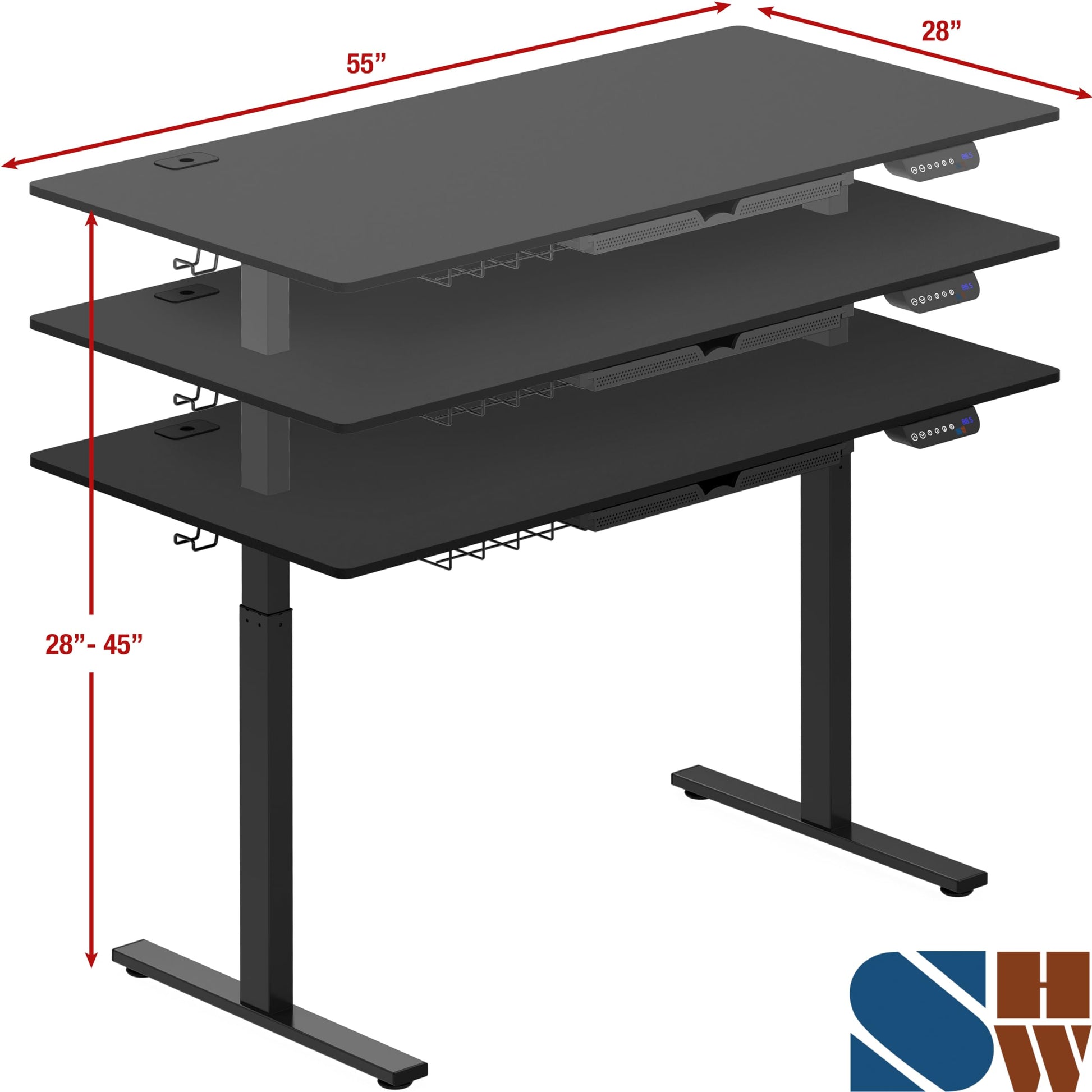 SHW 55-Inch Large Electric Height Adjustable Standing Desk, 55 x 28 Inches, Black - WoodArtSupply