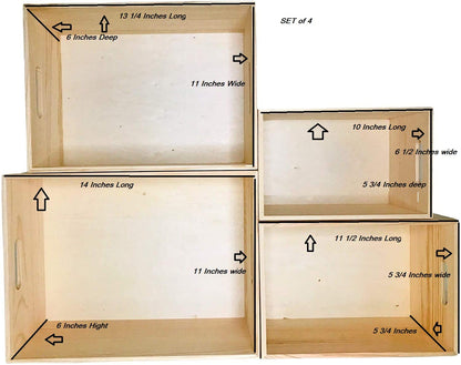 Oojami 4 Pack Storage DIY Wood Crates Cutout Handles, Decorative Nesting Wood Box for Storage, Organization and Display, Set of 4 (Unfinished)