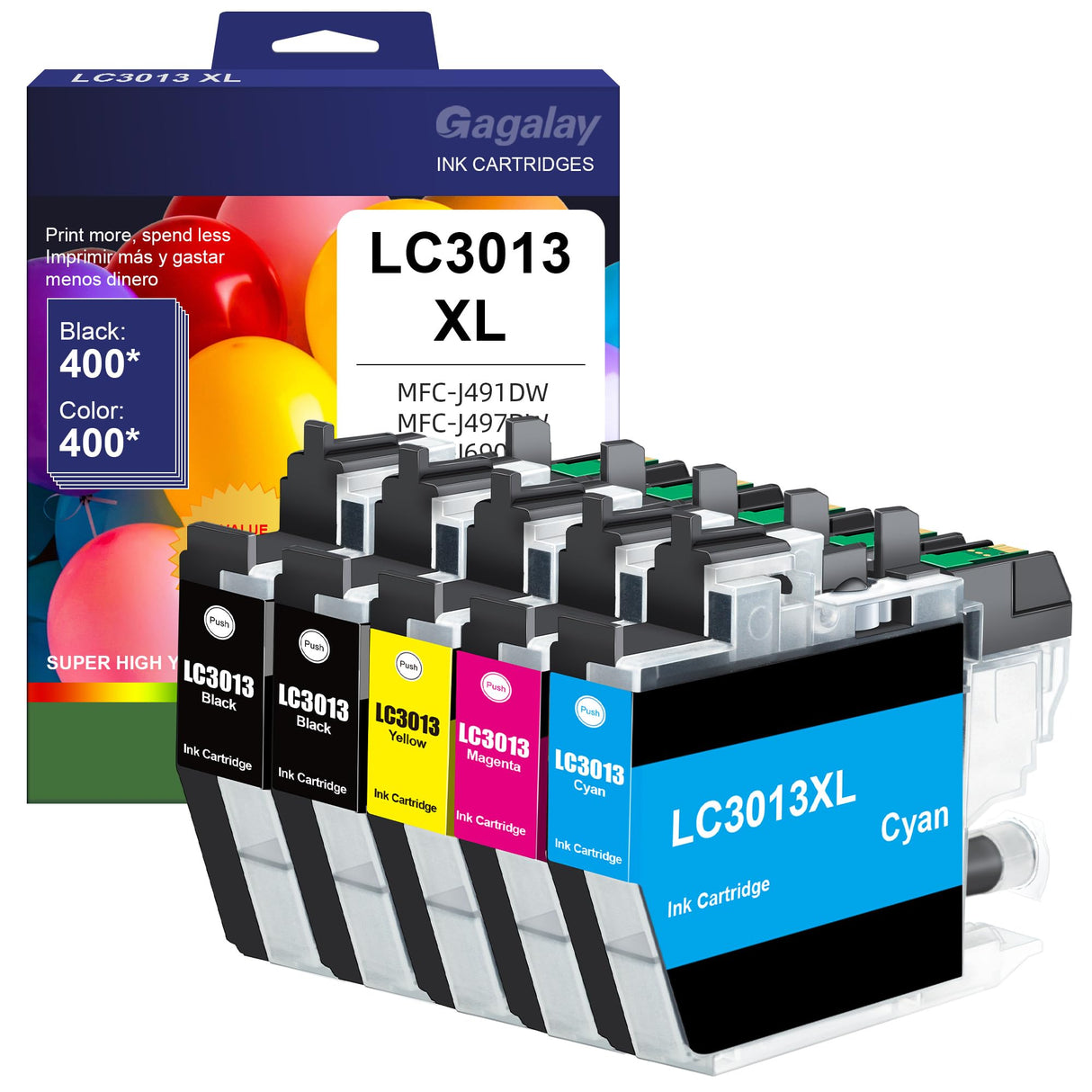 LC3013 Ink Cartridges BK/C/M/Y High Yield Replacement for Brother LC3013 LC3011 LC3013XL for Brother MFC-J497DW MFC-J491DW MFC-J895DW MFC-J690DW Printer (LC30135PKS, Black Cyan Magenta Yellow, 5-Pack) Gagalay
