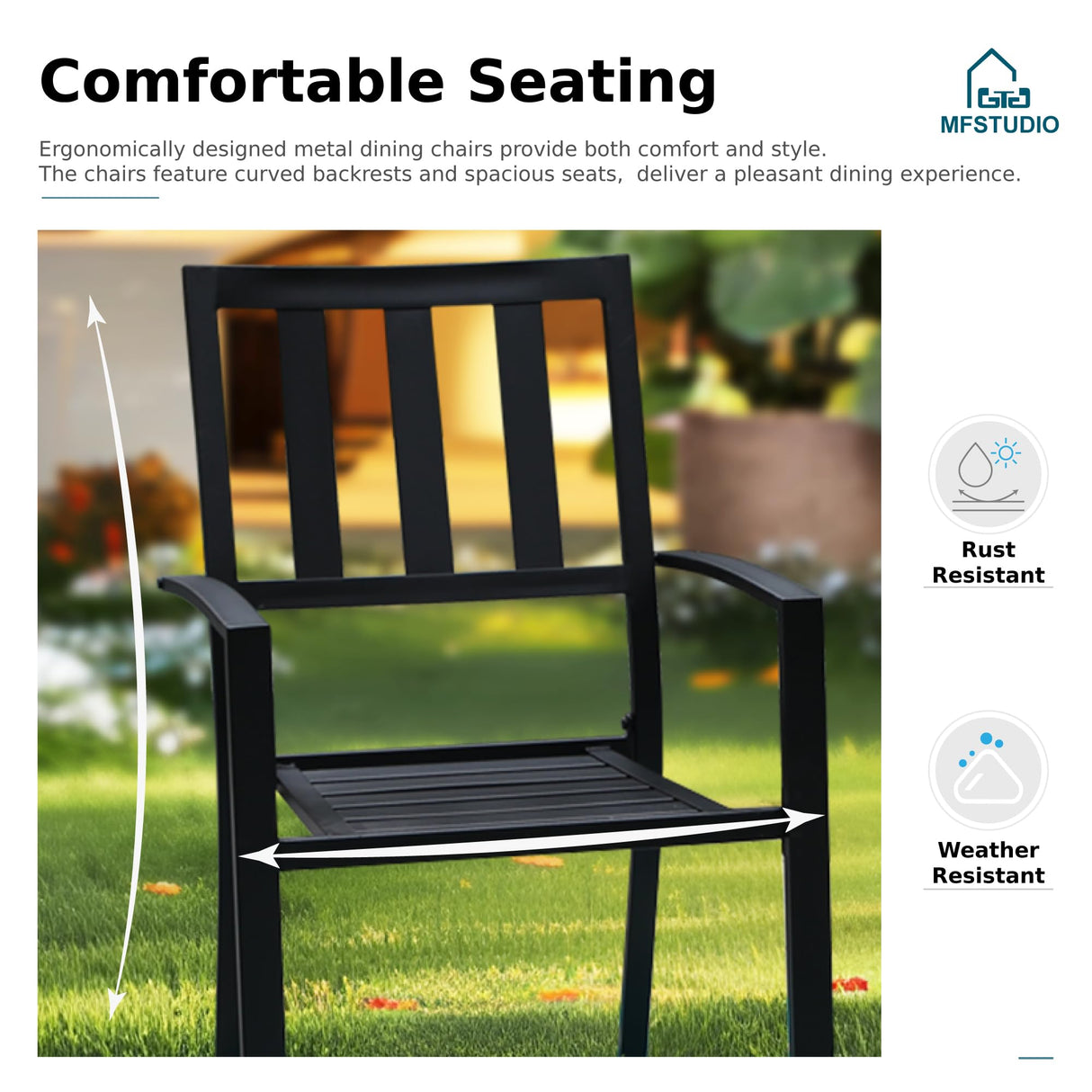 MFSTUDIO Outdoor Dining Set for 4, Patio Table and Chairs Set with Umbrella Hole, Metal Patio Furniture Set for Deck/Backyard/Poolside/Garden MFSTUDIO