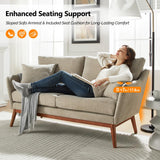 VINGLI 63.5" Comfy Small Upholstery Love Seat Couch with Soild Rubber Wood Frame, 2 Seater Mid Century Linen Fabric Loveseat Sofa, Mini Couch with Two Pillows for Small Spaces, Bedroom, Khaki VINGLI