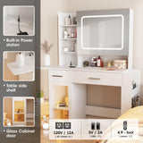 Vabches Vanity Desk with Mirror and Lights, Makeup Vanity with Charging Station, Vanity Table with Drawers, Shelves and Large Storage Cabinet for Home and Bedroom Vabches