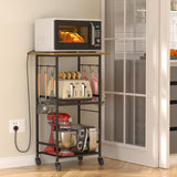 ThreeHio Rolling Kitchen Microwave Cart, 3 Tier Microwave Table Stand with Adjustable Shelf, Kitchen Storage Rack on Wheels, Coffee Station Cart Rack Shelf Organizer for Living Room Office, Balcony ThreeHio