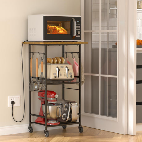 ThreeHio Rolling Kitchen Microwave Cart, 3 Tier Microwave Table Stand with Adjustable Shelf, Kitchen Storage Rack on Wheels, Coffee Station Cart Rack Shelf Organizer for Living Room Office, Balcony ThreeHio