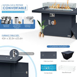 NICESOUL 7 Piece Modern Aluminum Outdoor Furniture Set with Fire Pit Propane/Gas, 29 inch Deep Wide Seat, All Weather Patio Conversation Set, L Shaped Modular Sectional Sofa for Backyard, Dark Gray NICESOUL