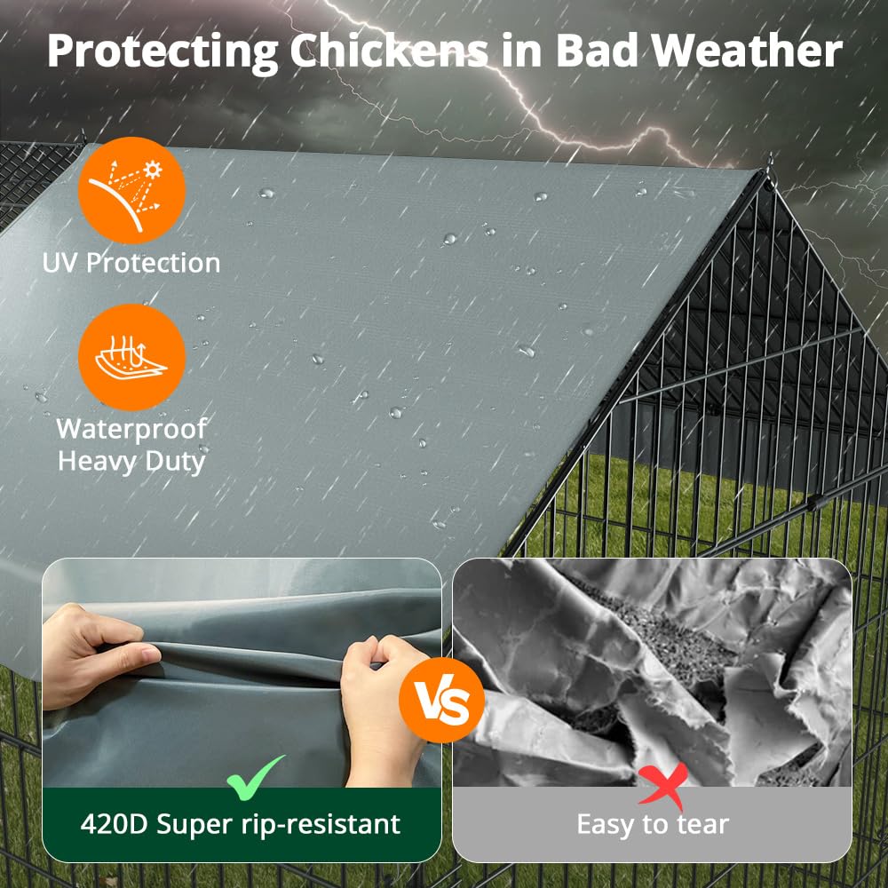 PawGiant Chicken Coop Chicken Run Pen for Yard with Cover 130"×40"×40" Outdoor Metal Portable Chicken Tractor Cage Enclosure Crate Outside for Small Animals Duck Rabbit Hen PawGiant