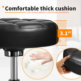 Rolling Stool PU Leather Round - Ultra Soft Padded Seat Cushion Stool with Wheels with Footrest, Weight Capacity 300lb,Adjustable Height Stool for Tattoo Massage Salon Medical Spa Center (Black1) YEEZEE