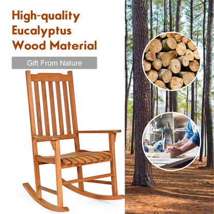 Giantex Set of 2 Porch Rocking Chair Outdoor and Indoor Use, Solid Eucalyptus Wood Rocker with Natural Finish, Front Porch Chairs for Patio Deck Garden, Wooden Rocking Adirondack Chair Set - WoodArtSupply