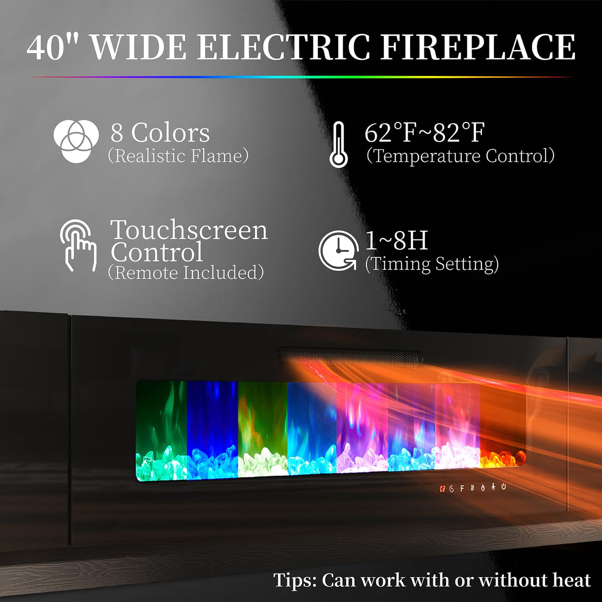 AMERLIFE Fireplace TV Stand with 40" Fireplace, 80" Modern High Gloss Fireplace Entertainment Center LED Lights, 2 Tier TV Console Cabinet for TVs Up to 90", Obsidian Black AMERLIFE