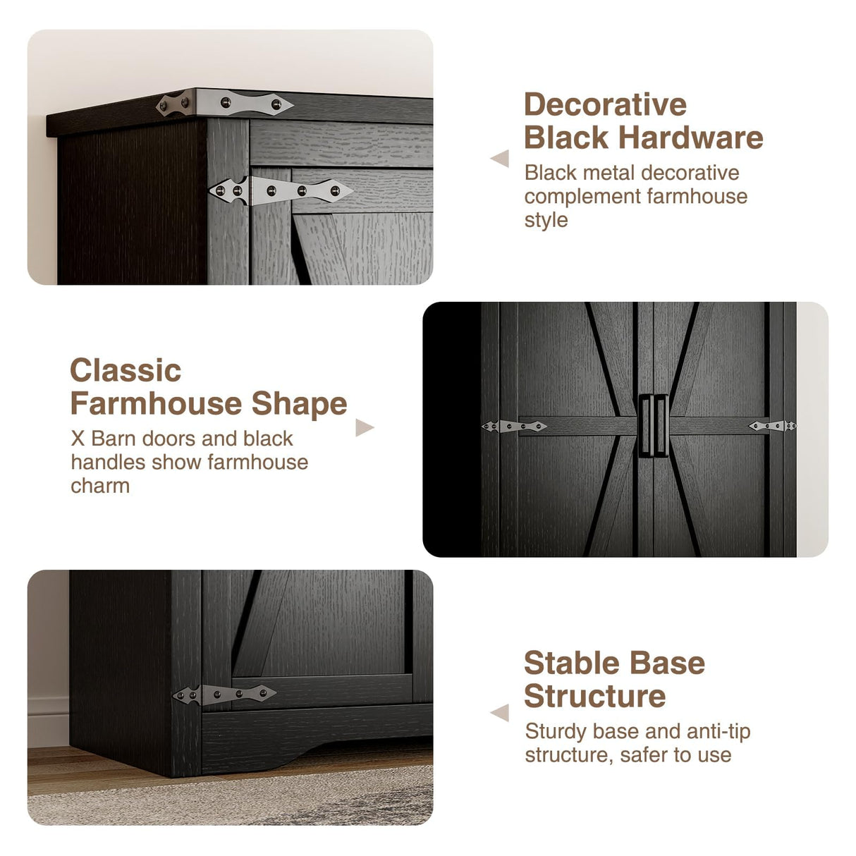 Befrases 72" H Black Farmhouse Storage Cabinet with Adjustable Shelves, Large Pantry Organize with 2 Barn Doors, Tall Freestanding Cabinet for Kitchen, Bathroom, Garage, Basement, Living, Utility Room Befrases