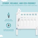 Dream On Me Portland 3 In 1 Convertible Toddler Bed in White, Greenguard Gold Certified, JPMA Certified, Low To Floor Design, Non-Toxic Finish, Pinewood Browell