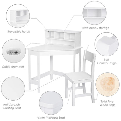 UTEX Kids Desk,Wooden Study Desk with Chair for Children,Writing Desk with Storage and Hutch for Home School Use,White - WoodArtSupply