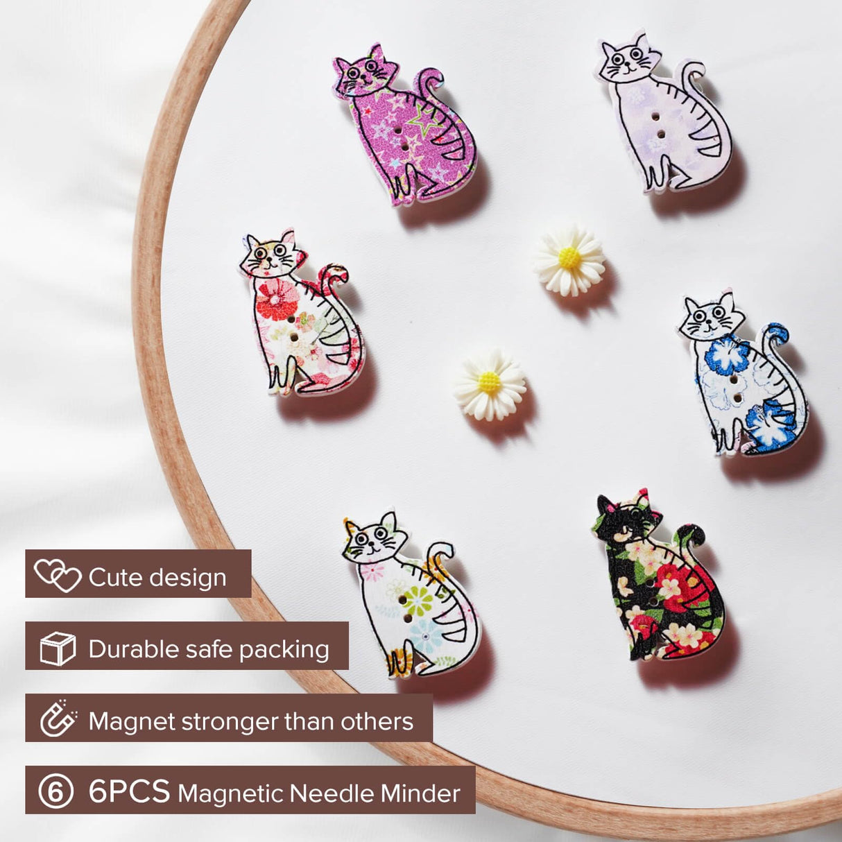 6pcs Needle Minder for Cross Stitch,Sewing Magnetic Needle Keeper,Cute Cat Cartoon Minders,Needle Holder for Embroidery,Needlework Storage Accessory, Gift for Cross Stitch Lover（48-Needle） Generic