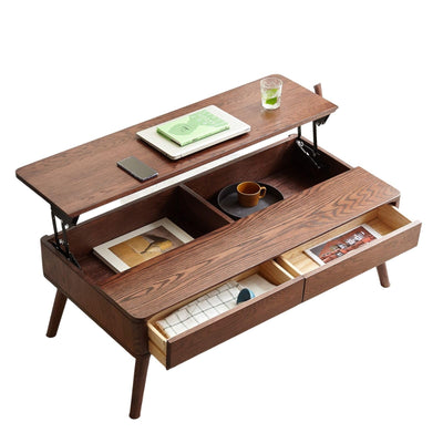 Wayshome 100% Solid Oak Lift Top Coffee Table with Hidden Compartment and Storage Shelf,Living Room Dining Table and Desk (47.24inch)