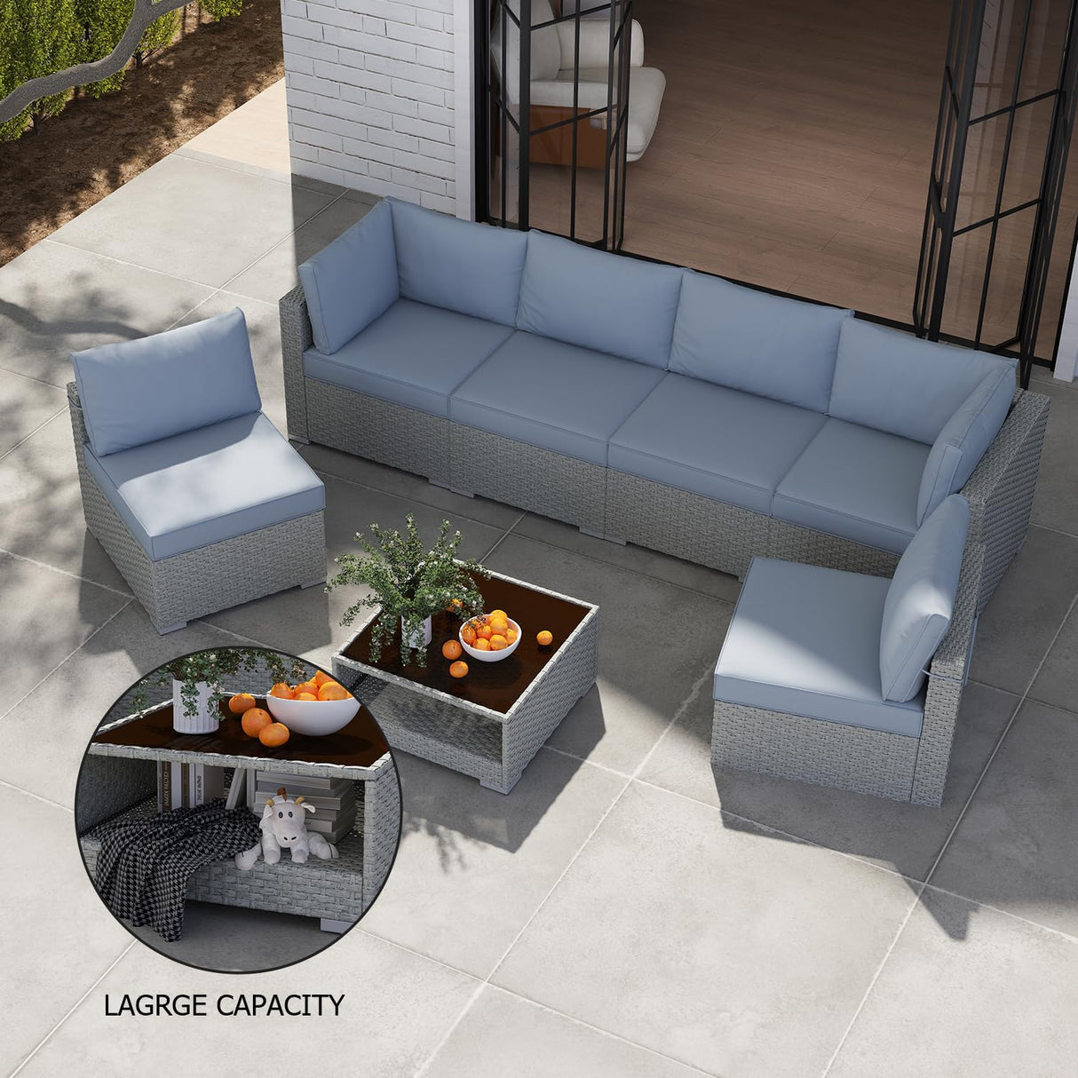 Aug-guan Patio Furniture Set 7-Piece, All-Weather Outdoor Conversation Set Sectional Sofa with Water Resistant Grey Thick Cushions and Coffee Table（Grey） Aug-guan