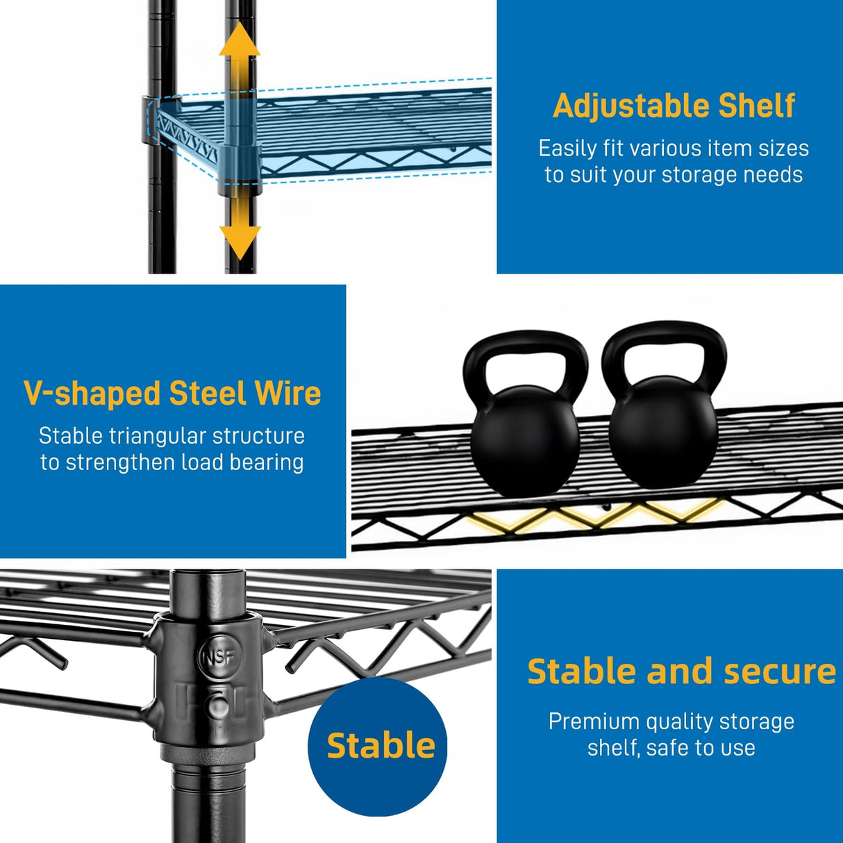 L Shaped Adjustable Storage Shelves 49.2''W X 70.86''H , 4 Tier Wire Shelving Unit, Heavy Duty Garage Corner Shelf, Metal Standing Shelf Units, Pantry Shelf for Corner Laundry Kitchen Pantry Closet SESAISHEIR