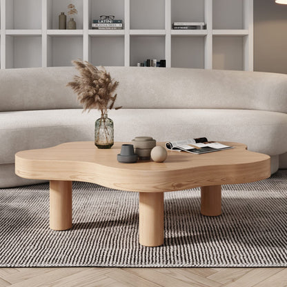 Cloud Shape Irregular Wood Coffee Table, Indoor Round Corner Thicken End Table, Cute Cartoon Accent Coffee Cocktail Center Table for Living Room Furniture(27.5" Lx18 Wx16 H, Natural)