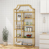 Loomie 8-Open Shelf Bookshelf, 70.87" H x 31.5" L Lux Etagere, Tempered Glass Bookcase, Tall Storage Display Modern Open Book Case for Bedroom, Home Office & Living Room, Gold Finish & Glass Shelving Loomie