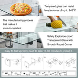 MEMUY Glass Dining Table Set for 8,Rectangle Dining Table Top with White High Glossy Wood Board Base,71”White Kitchen Table with 8 White Chairs for 6-8 Person MEMUY