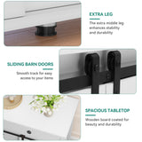 YITAHOME 54" Farmhouse Dresser for Bedroom, Large Modern Chest of Drawers, Wood Rustic Dresser TV Stand with 5 Drawers & 2 Sliding Barn Doors for Living Dining Room, Entryway, Hallway, White YITAHOME