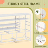 WLIVE White TV Stand for 55, 60, 65 inch TV, Entertainment Center with LED Lights & Charging Station, TV Media Console Table with 15 Fabric Drawers and Open Shelves for Living Room, Hallway, Wood Top WLIVE