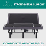Naomi Home Idealbase Split King Adjustable Bed Base with Massage, USB Ports, Under-Bed Light, Wireless Remote, 800 Lb Capacity, Gray Metal Frame, Easy Setup for Couples’ Personalized Comfort Naomi Home