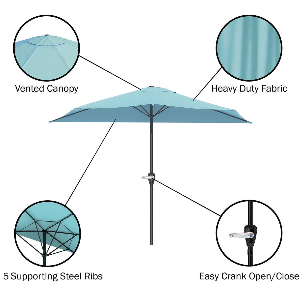 Half Umbrella Outdoor Patio Shade - 9 ft Patio Umbrella with Easy Crank - Small Canopy for Balcony, Table, or Deck by Pure Garden (Blue) Pure Garden