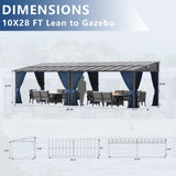 ASJMR Outdoor Lean to Gazebo 10x28FT, Hardtop Wall Mounted Gazebo with Sloping Sun Panel Roof, Awnings for Patio with Metal Frame, Double Curtains for Garden, Lawn, Backyard Deck ASJMR