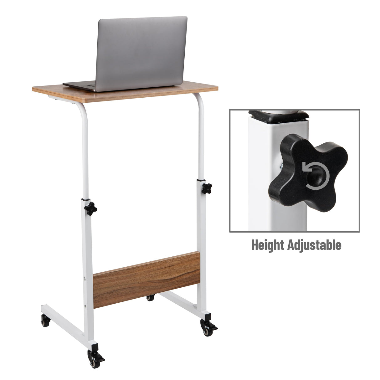 Mind Reader Woodland Collection, Mobile Sit/Stand Laptop Desk, Adjustable, Lockable Casters, Portable, 21.75" L x 15.75" W x 33" H, White Mind Reader