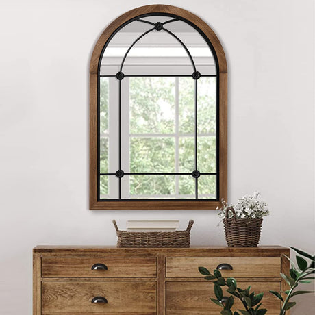 blue page Arched Mirror, Farmhouse Arch Mirror Wall Decor, Decorative Wall Mirror Like Window, Rustic Accent Mirror, Wood Framed Mirror for Bathroom Vanity, Bedroom, Entryway, Living Room blue page