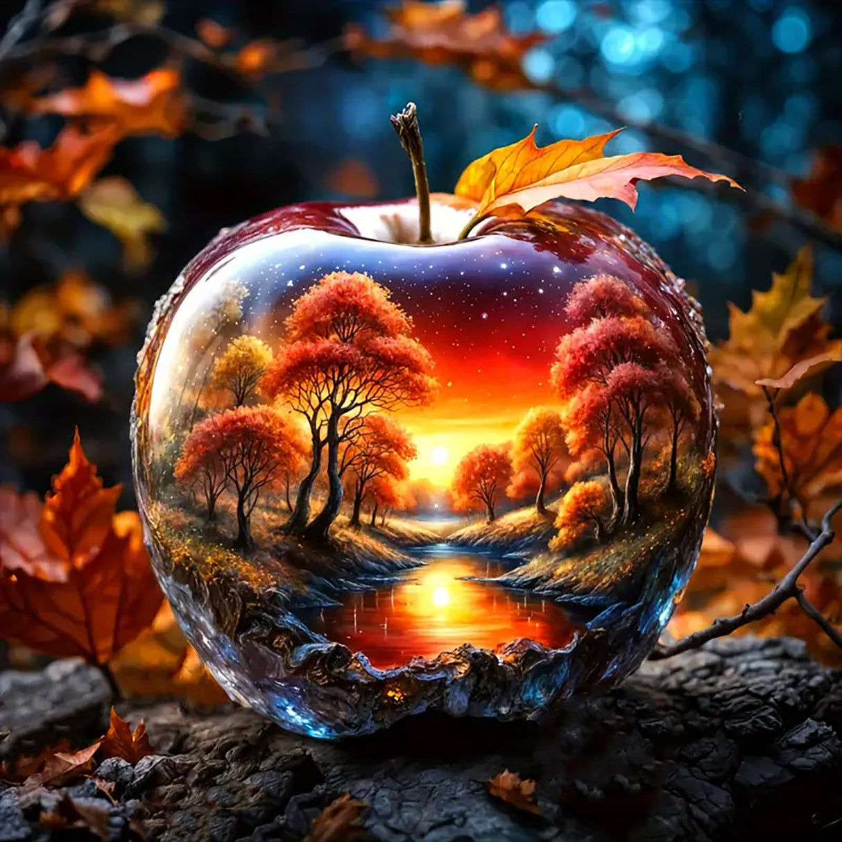 APTDYIGL 5D Autumn Maple Leaf Diamond Painting Kits for Adults Beginner,DIY Sunset Landscape Diamond Art Kits for Adults,Round Full Drill Diamond Dots with Gem Art Kits,Home Wall Decor 15.7X15.7inch APTDYIGL