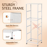 WLIVE Fabric Dresser, 5-Drawer Tall Dresser for Bedroom, Storage Dresser Organizer with Fabric Bins, Wood Top, Sturdy Steel Frame, Chest of Drawers for Closet, Hallway, White WLIVE