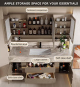 Bathroom Cabinet Vanity, 60" Bathroom Vanity with Sink, Floating Single Sink Vanity for Bathrooms, Solid Wood Luxury Vanities with Smart Anti-Fog Mirror Medicine Cabinet & Marble Countertop, (Gold) LUTHXAY