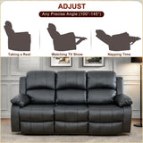 FONTOI Leather Recliner Sofa Couch, 3-Seater Home Theater Seating Reclining Sofa, Power Reclining Couch with Cup Holders & Drop Down Table for Living Room Furniture Sets, Black FONTOI