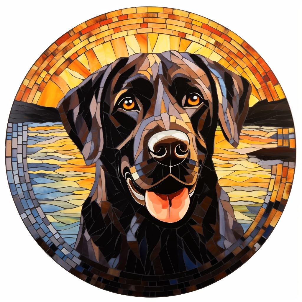 5D Diamond Art Painting Kits Black Labrador Stained Glass Circle Shape Full Drill Round Beads Diamond Art Gems Painting by Number Kits Wall Decoration Dog Memorial Gift 25x25cm(2) Generic