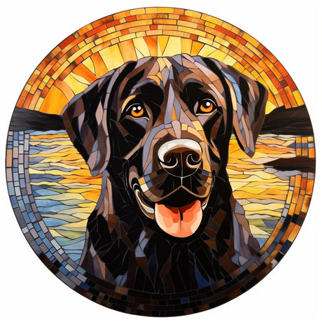 5D Diamond Art Painting Kits Black Labrador Stained Glass Circle Shape Full Drill Round Beads Diamond Art Gems Painting by Number Kits Wall Decoration Dog Memorial Gift 25x25cm(2) Generic
