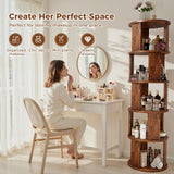 VYRIVA 5 Tier Rotating Bookshelf Tower, 360° Display Round Bookcase, Floor Standing Corner Revolving Bookshelf Organizer Storage Rack for Home Study Office, Walnut VYRIVA