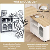 HSH 72.4” Rolling Kitchen Island with Swivel Table, Storage Cabinet, Drawers & Shelves, White Modern Mobile Island Cart on Wheels, Farmhouse Wood Island Table for Kitchen, Dining Room, Home Bar HSH