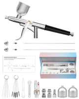 Airbrush Kit, Airbrush Gun Dual-Action Gravity with 0.2, 0.4 & 0.5mm Needle/Cleaning Sets, Air Brush with 2 1/3 oz Fluid Cup for Painting, Modeling, Cake Decor, Pastry, Makeup, Nail Art etc. Rexley