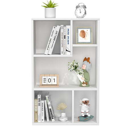 VECELO 5 Cube Modern Bookcases, 3 Tier Bookshelves, 31 Inch High Cubby Storage Organizer, Shelf Hight Up to 12.8 Inches Suit for Most Books, Vertical or Horizontal Use Available,Pearl White VECELO