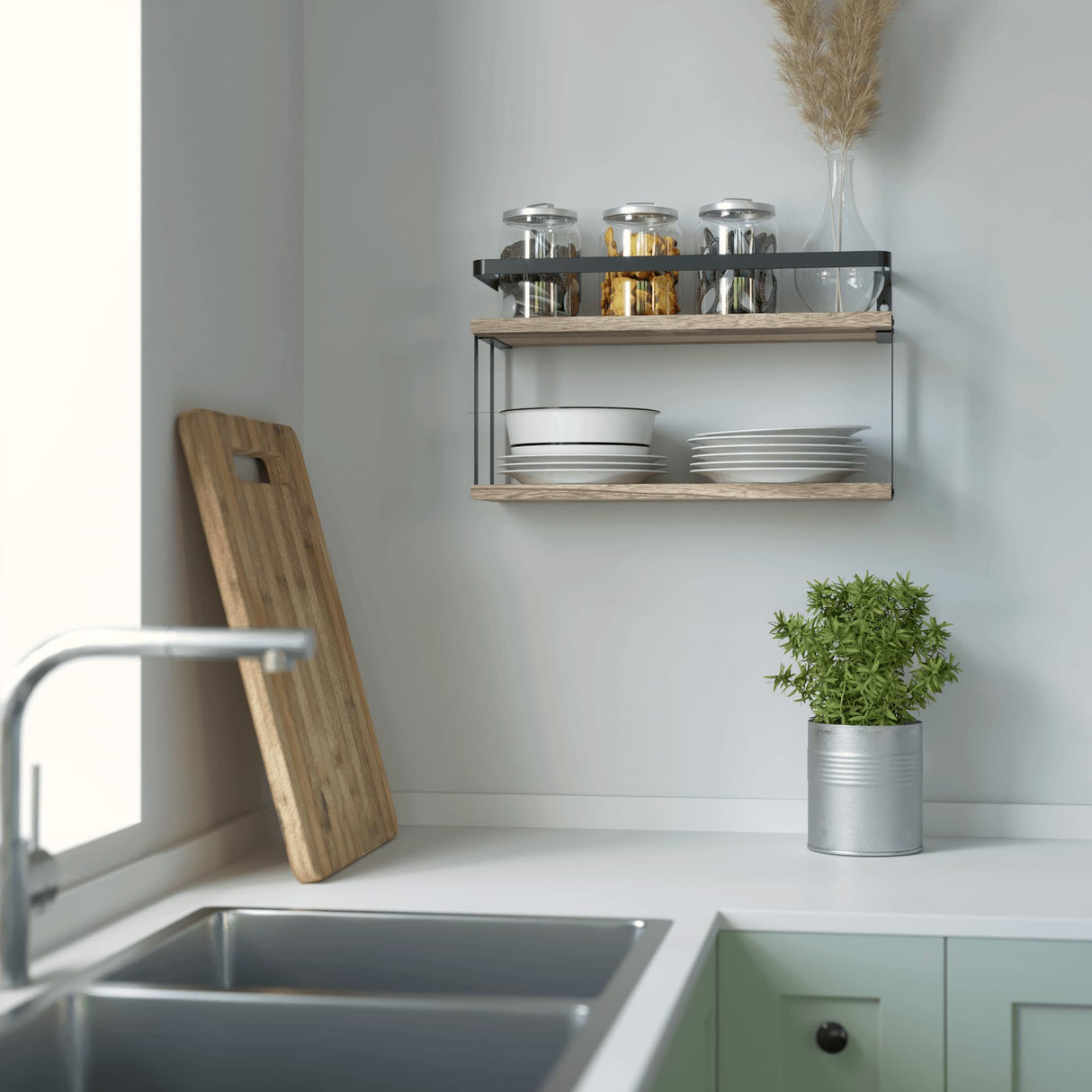 RICHER HOUSE Dual-Level Guardrail Floating Shelves, Rustic Wood Shelf Wall Mounted, Over Toilet Paper Storage Shelf for Bathroom Wall Decor, Bathroom Organizers and Kitchen Storage - Rustic Wood RICHER HOUSE