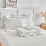 Ruffled Quilt Bedding Set Queen Size 96 * 96in - 3 Pieces Solid Shabby Chic Farmhouse Ruffles Rustic Coverlet Lightweight Fluffy Summer Oversized Bedspread with Shams for Women Men White UOZZI BEDDING