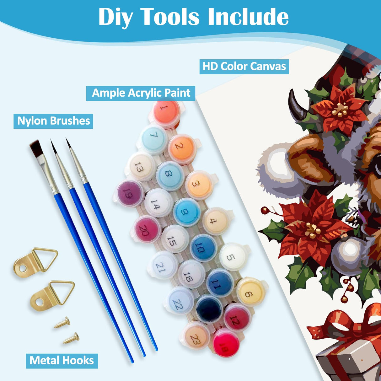 Christmas Cow Light Poinsettia Paint by Numbers for Adults, DIY Winter Paint by Numbers Kits for Adults Beginners Without Frame, Acrylic Paint on Canvas Painting Kits for Home Decor 16x16 Inch AWLNKMC