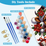 Christmas Cow Light Poinsettia Paint by Numbers for Adults, DIY Winter Paint by Numbers Kits for Adults Beginners Without Frame, Acrylic Paint on Canvas Painting Kits for Home Decor 16x16 Inch AWLNKMC