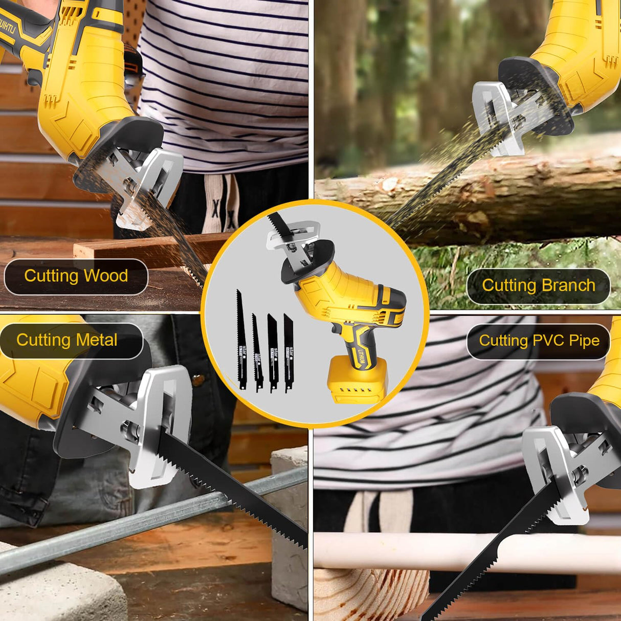 Cordless Reciprocating Saw Compatible With Dewalt 20V Max Battery, Electric Reciprocating Saw Variable Speed 0-3500 SPM, 4 Saw Blades,Power Reciprocating Saws for Wood/Metal/PVC Cutting JSYBOY